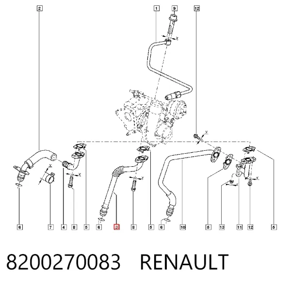 Трубка (шланг) отвода масла от турбины 8200270083 Renault (RVI)