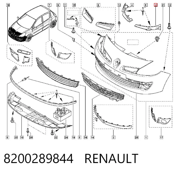 Кронштейн бампера переднего левый 8200289844 Renault (RVI)