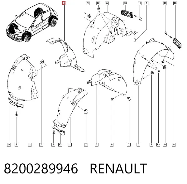Подкрылок крыла переднего правый задний 8200289946 Renault (RVI)