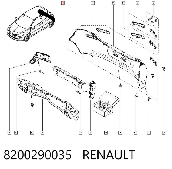 Кронштейн бампера заднего центральный 8200290035 Renault (RVI)
