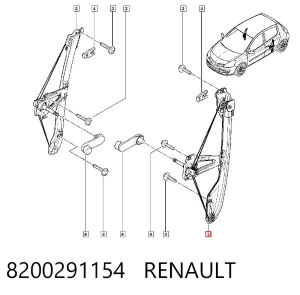 Механизм стеклоподъемника двери задней левой 8200291154 Renault (RVI)