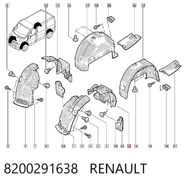 Подкрылок крыла переднего левый задний 8200291638 Renault (RVI)