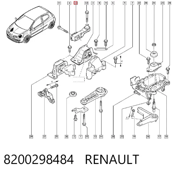Подушка (опора) двигателя правая верхняя 8200298484 Renault (RVI)