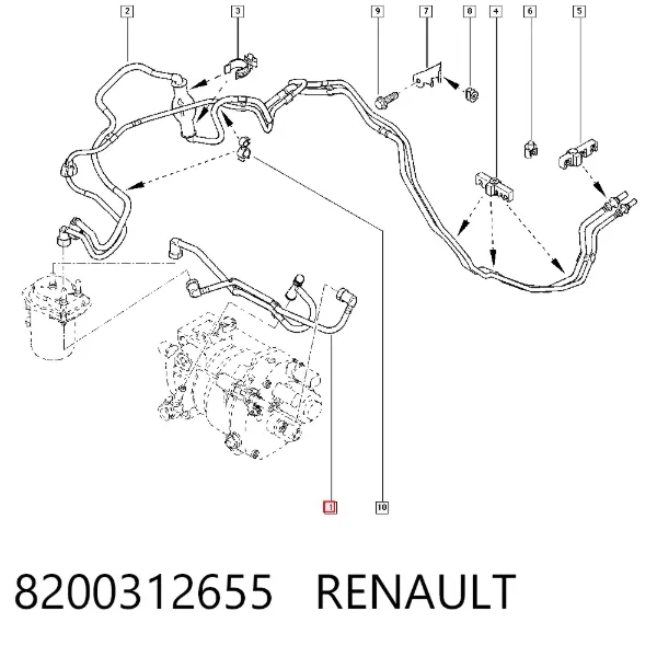 Трубка топливная обратки от ТНВД к фильтру 8200312655 Renault (RVI)