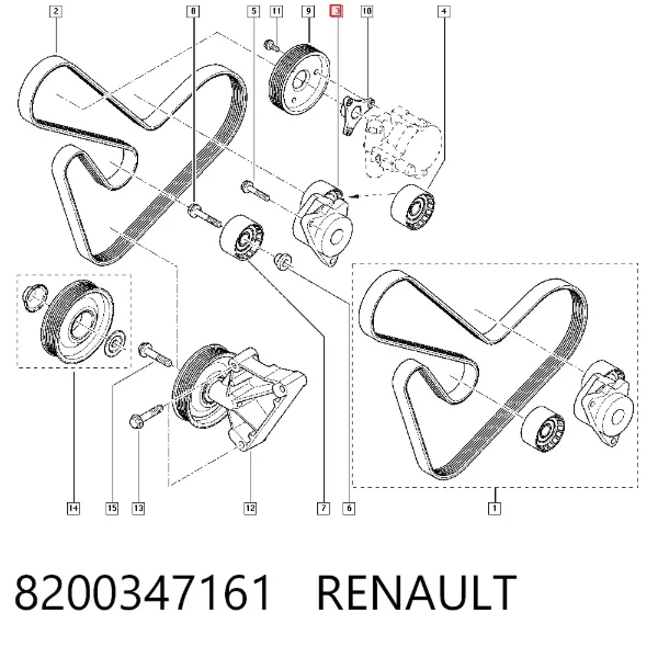 Натяжитель приводного ремня 8200347161 Renault (RVI)