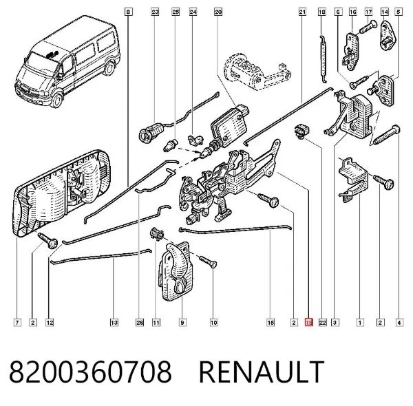 Замок двери боковой сдвижной правой 8200360708 Renault (RVI)