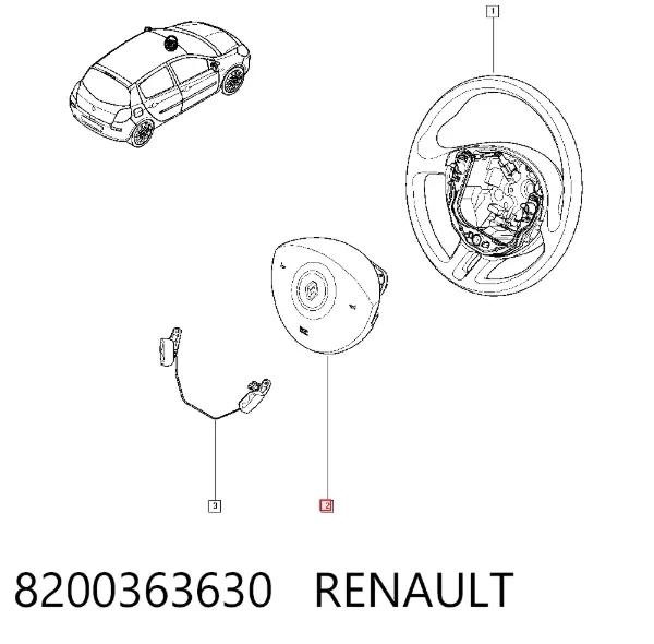 Подушка безопасности водителя 8200363630 Renault (RVI)