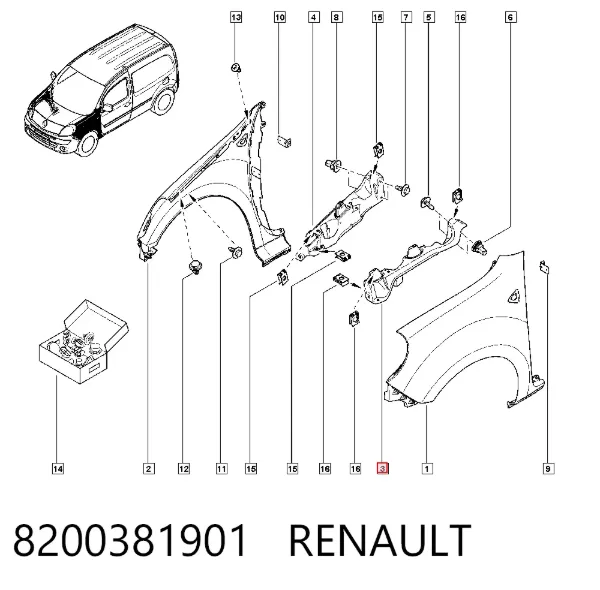 Кронштейн крепления крыла  переднего левого верхний 8200381901 Renault (RVI)