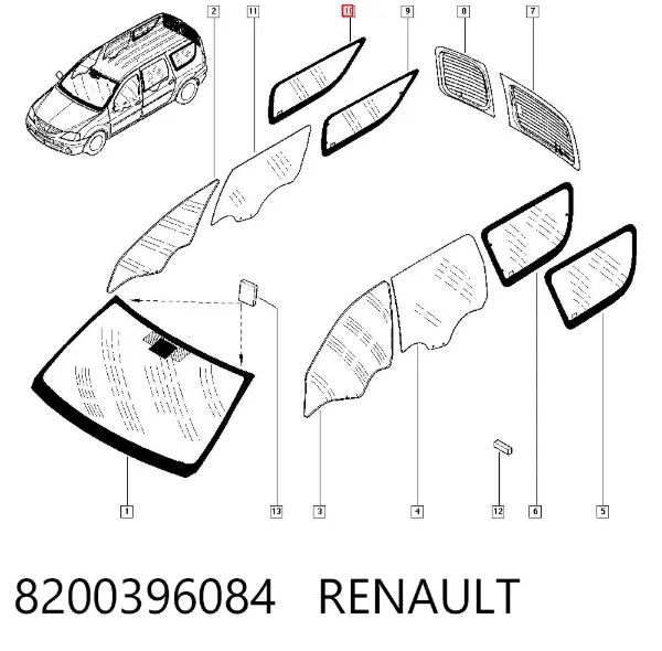 Стекло кузова (багажного отсека) правое 8200396084 Renault (RVI)