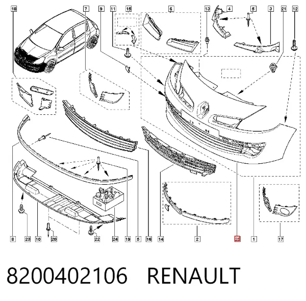 Передний бампер 8200402106 Renault (RVI)