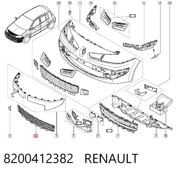 Решетка бампера переднего внутренняя часть 8200412382 Renault (RVI)