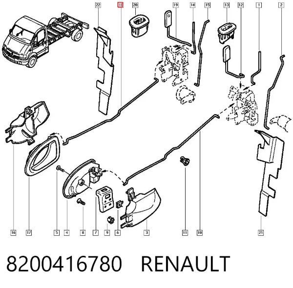 Трос (тяга) открывания замка двери задней правой 8200416780 Renault (RVI)