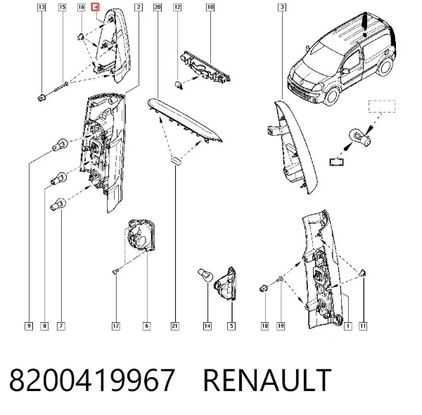 Фонарь задний правый верхний 8200419967 Renault (RVI)
