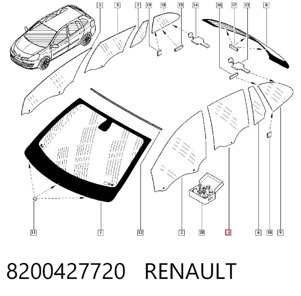 Стекло двери задней левой 8200427720 Renault (RVI)