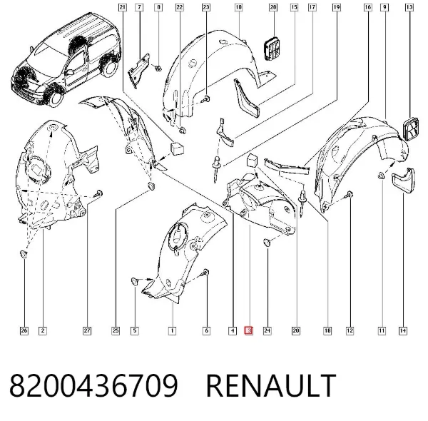 Подкрылок крыла переднего левый задний 8200436709 Renault (RVI)