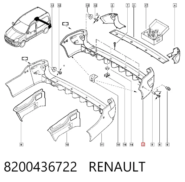 Задний бампер 8200436722 Renault (RVI)