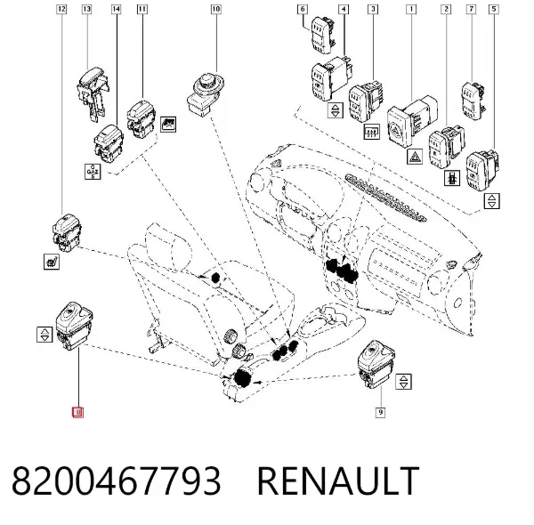 Кнопка подъемника заднего стекла 8200467793 Renault (RVI)
