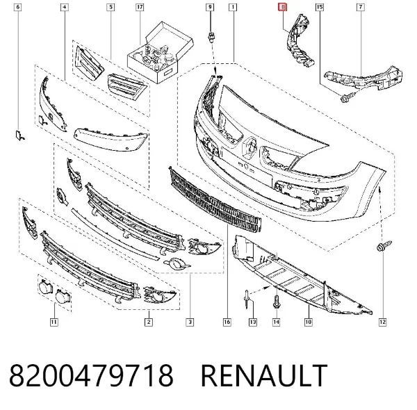 Кронштейн бампера переднего правый 8200479718 Renault (RVI)