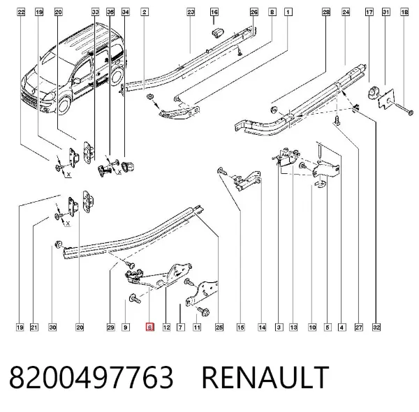 Ролик двери боковой (сдвижной) левый нижний 8200497763 Renault (RVI)
