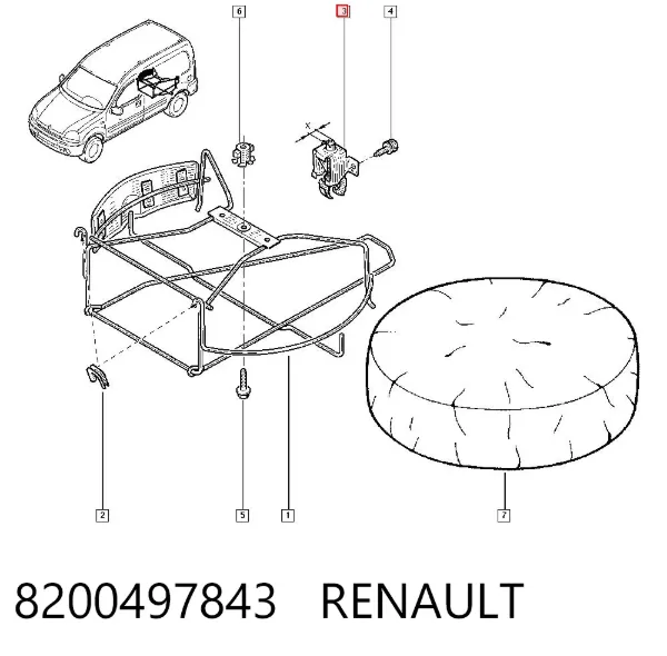 Крюк крепления запасного колеса 8200497843 Renault (RVI)