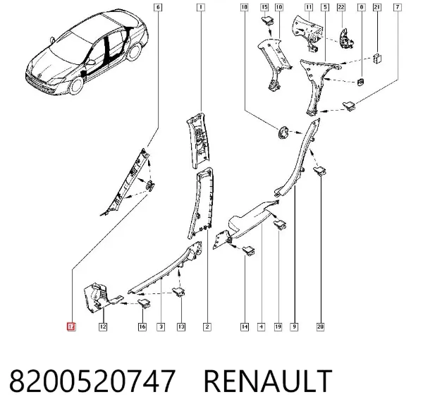 Пистон (клип) обшивки стойки кузова 8200520747 Renault (RVI)