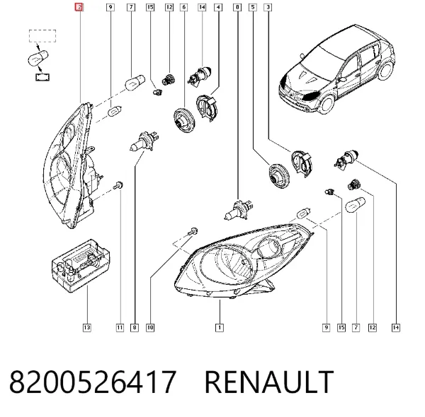 Правая фара 8200526417 Renault (RVI)
