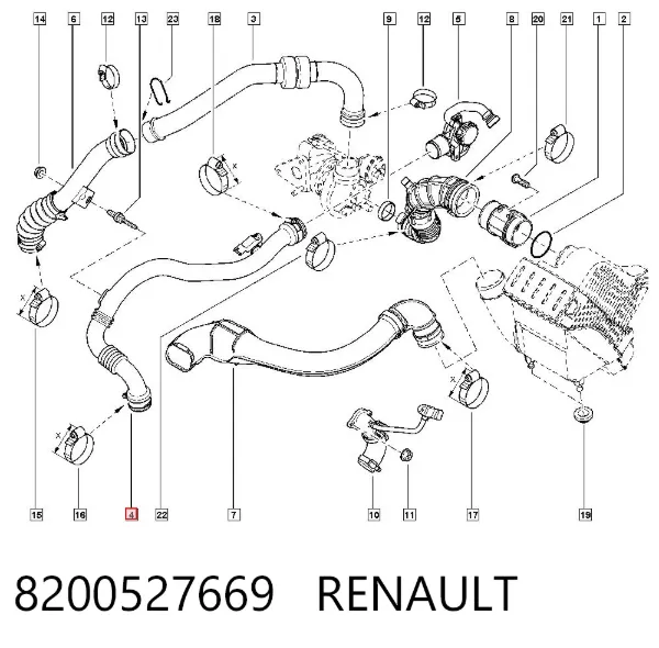 Патрубок интеркулера 8200527669 Renault (RVI)