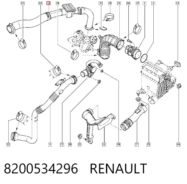 Патрубок интеркулера 8200534296 Renault (RVI)