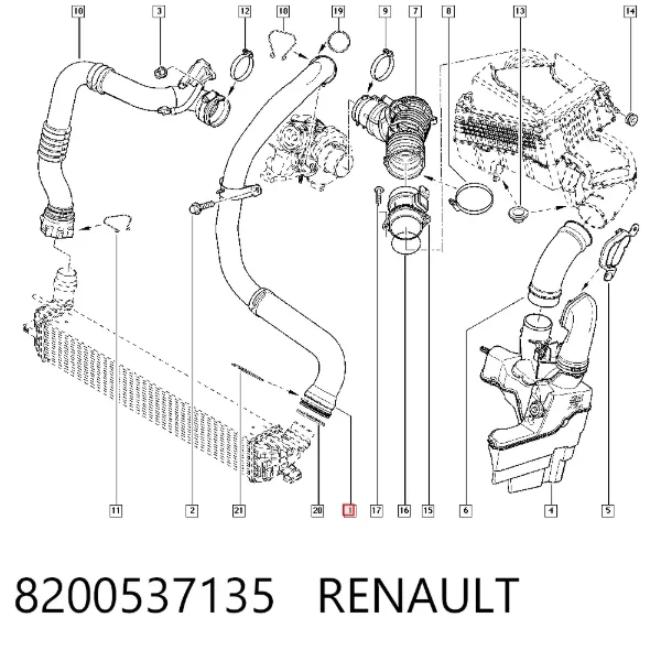 Патрубок интеркулера 8200537135 Renault (RVI)