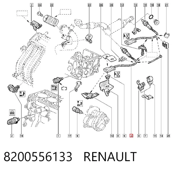 Датчик кислорода после катализатора 8200556133 Renault (RVI)