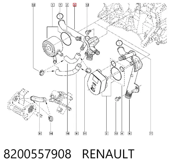 Патрубок системы охлаждения 8200557908 Renault (RVI)