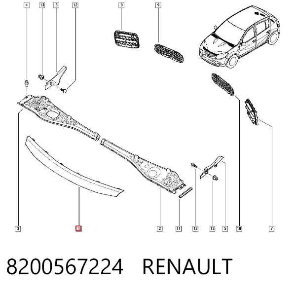 Молдинг решетки радиатора 8200567224 Renault (RVI)