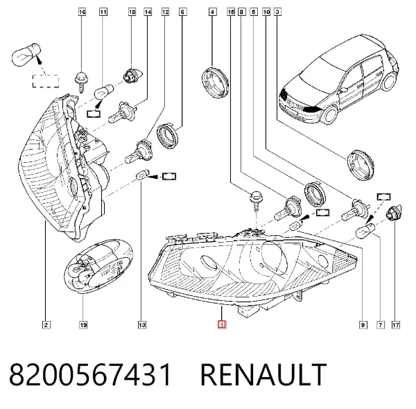 Левая фара 8200567431 Renault (RVI)