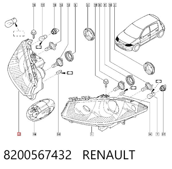 Правая фара 8200567432 Renault (RVI)