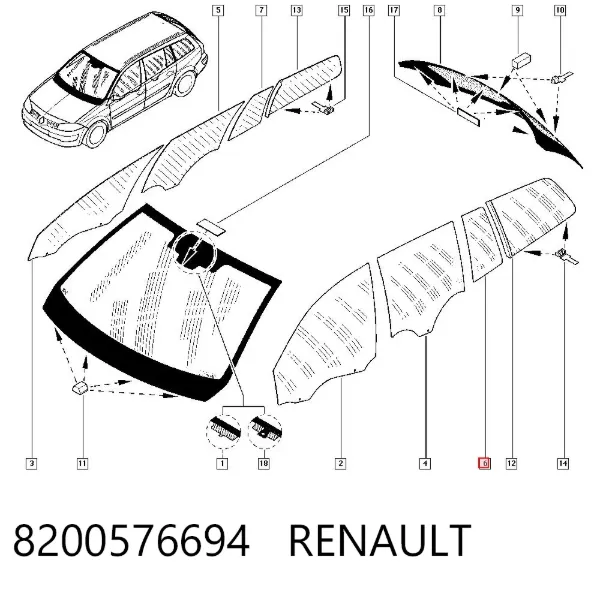 Стекло-форточка двери задней левой 8200576694 Renault (RVI)