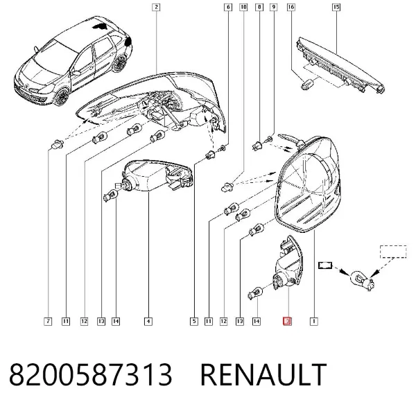 Фонарь заднего бампера левый 8200587313 Renault (RVI)