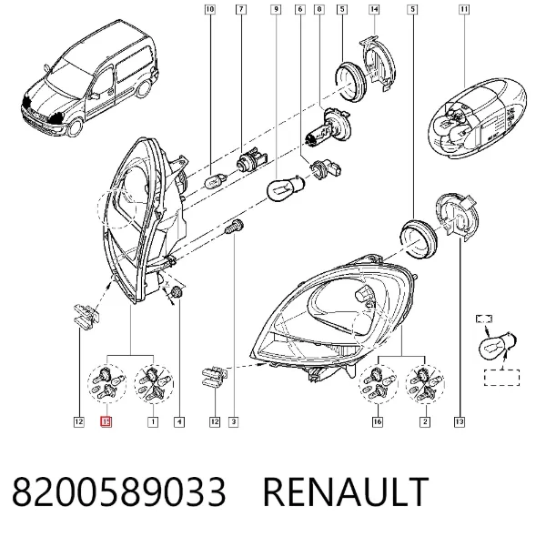 Правая фара 8200589033 Renault (RVI)