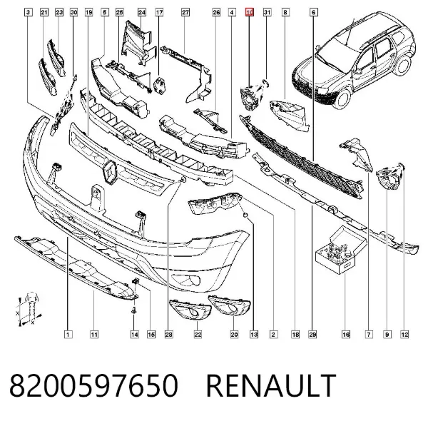 Заглушка (решетка) противотуманных фар бампера переднего правая 8200597650 Renault (RVI)