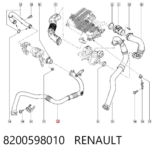 Патрубок интеркулера 8200598010 Renault (RVI)