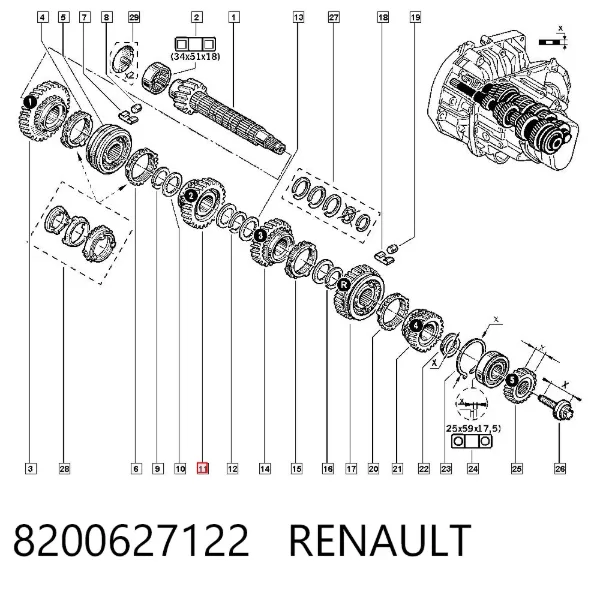 Шестерня 2-й передачи ведомая 8200627122 Renault (RVI)