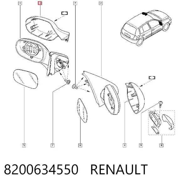 Накладка (крышка) зеркала заднего вида левая 8200634550 Renault (RVI)