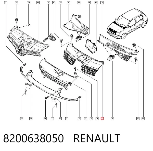 Решетка радиатора 8200638050 Renault (RVI)