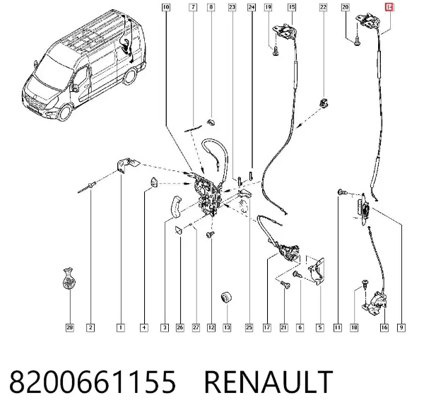 Замок двери задней левой распашной верхний 8200661155 Renault (RVI)