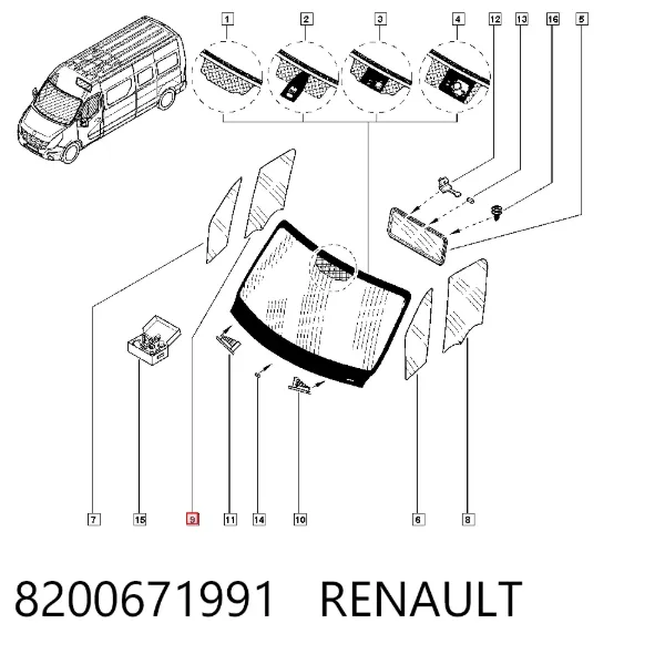 Стекло двери передней правой 8200671991 Renault (RVI)