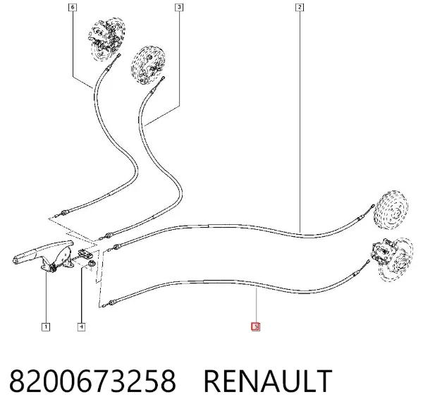 Трос ручника 8200673258 Renault (RVI)