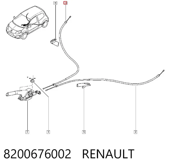 Задний правый трос ручника 8200676002 Renault (RVI)