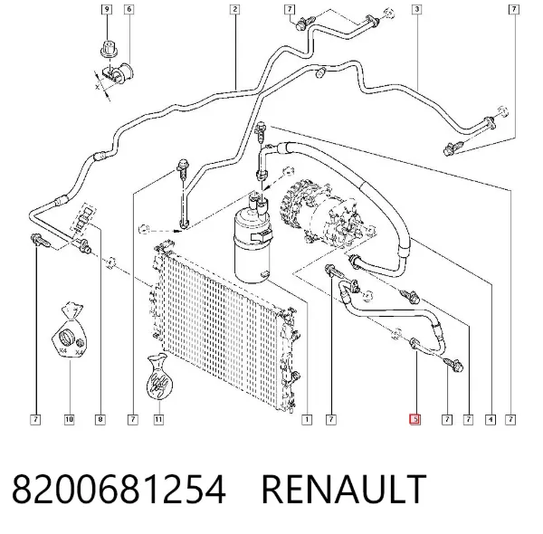 Шланг кондиционера, от компрессора к радиатору 8200681254 Renault (RVI)