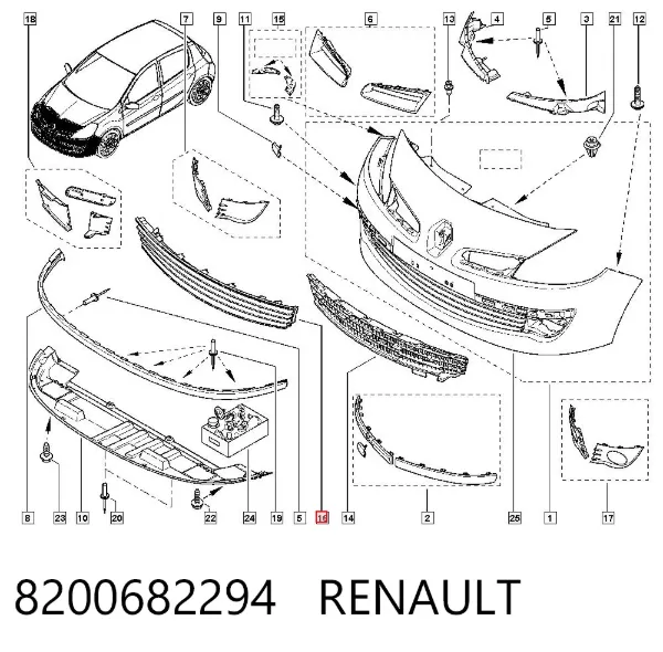 Решетка бампера переднего 8200682294 Renault (RVI)
