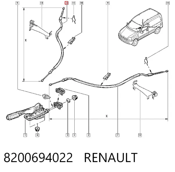 Задний правый трос ручника 8200694022 Renault (RVI)