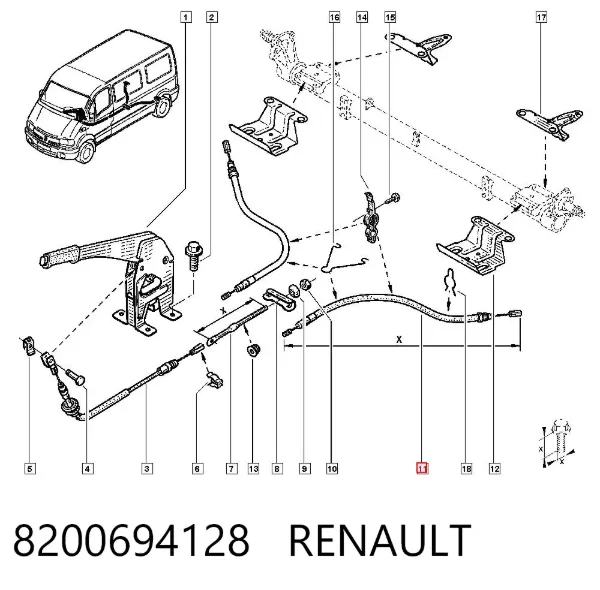 Задний трос ручника 8200694128 Renault (RVI)